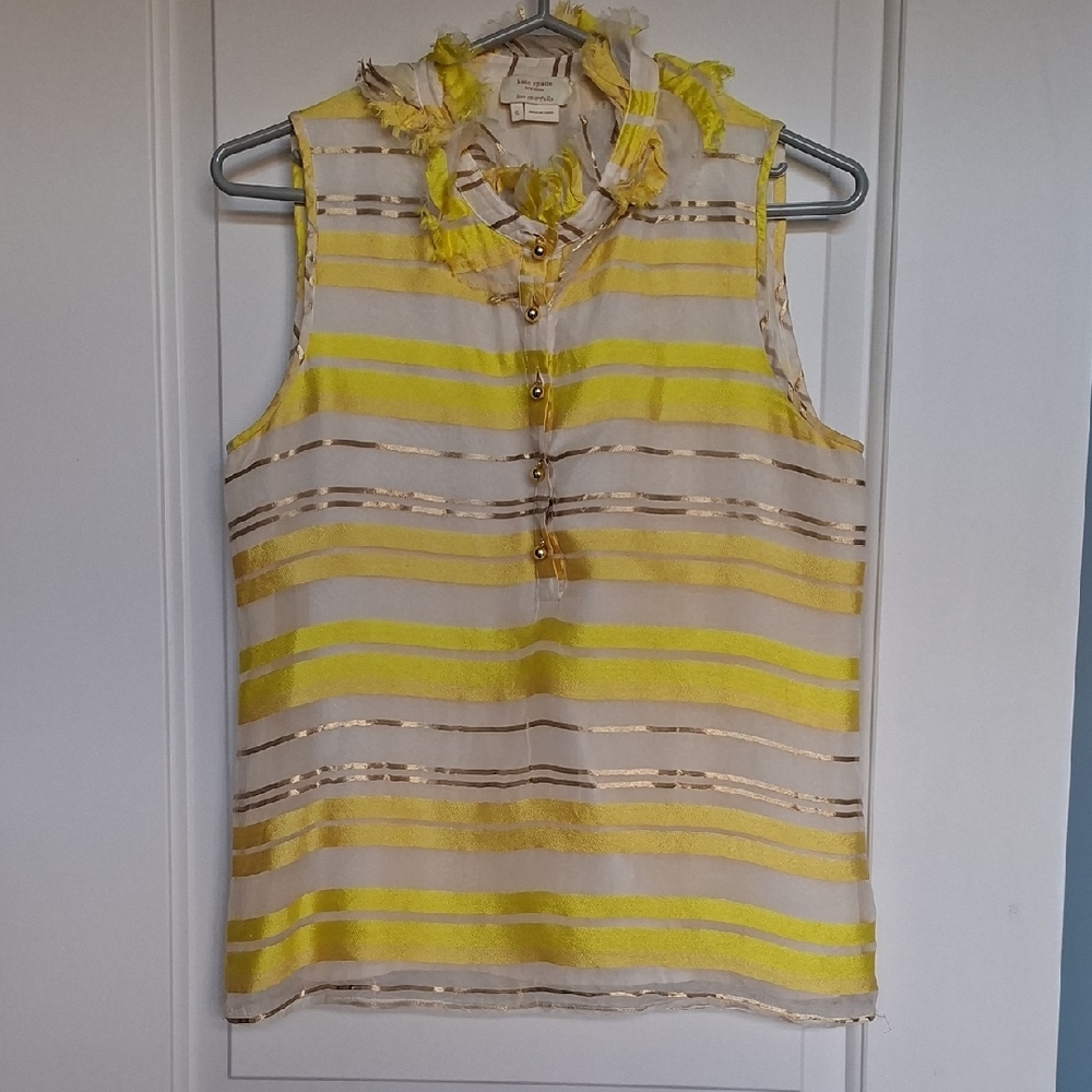 Kate Spade Yellow, Cream and Gold Striped Blouse